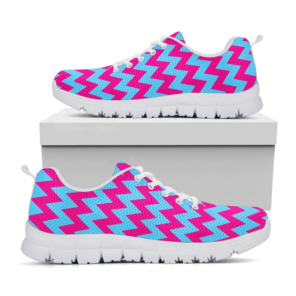 Pink And Blue Chevron Pattern Print White Sneakers