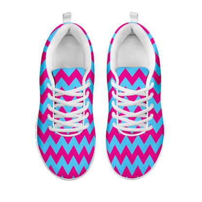 Pink And Blue Chevron Pattern Print White Sneakers