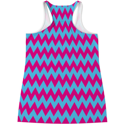 Pink And Blue Chevron Pattern Print Women's Racerback Tank Top