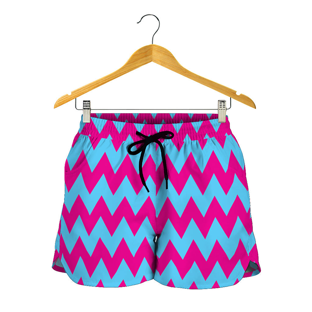 Pink And Blue Chevron Pattern Print Women's Shorts