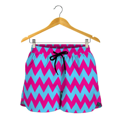 Pink And Blue Chevron Pattern Print Women's Shorts