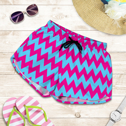 Pink And Blue Chevron Pattern Print Women's Shorts