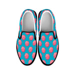 Pink And Blue Cotton Candy Pattern Print Black Slip On Shoes