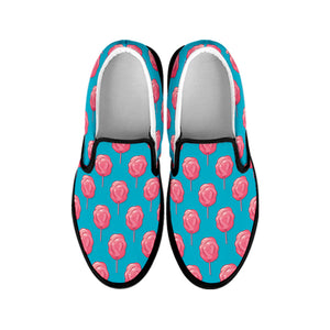 Pink And Blue Cotton Candy Pattern Print Black Slip On Shoes