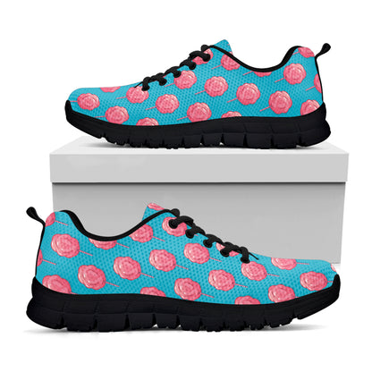 Pink And Blue Cotton Candy Pattern Print Black Sneakers
