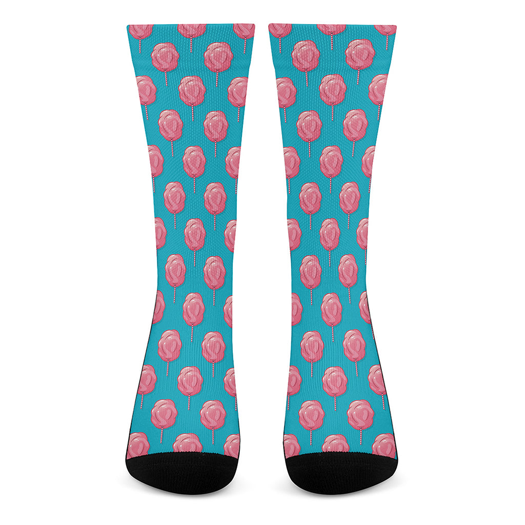 Pink And Blue Cotton Candy Pattern Print Crew Socks