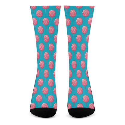 Pink And Blue Cotton Candy Pattern Print Crew Socks