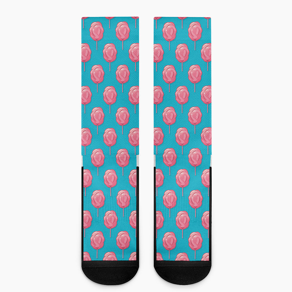 Pink And Blue Cotton Candy Pattern Print Crew Socks