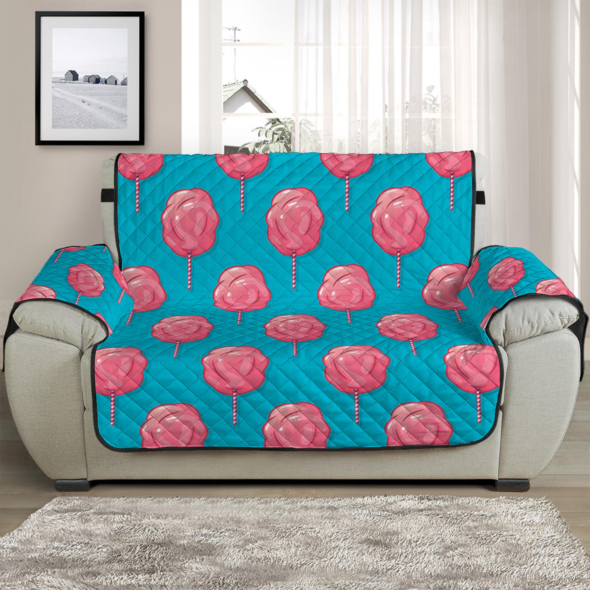 Pink And Blue Cotton Candy Pattern Print Half Sofa Protector