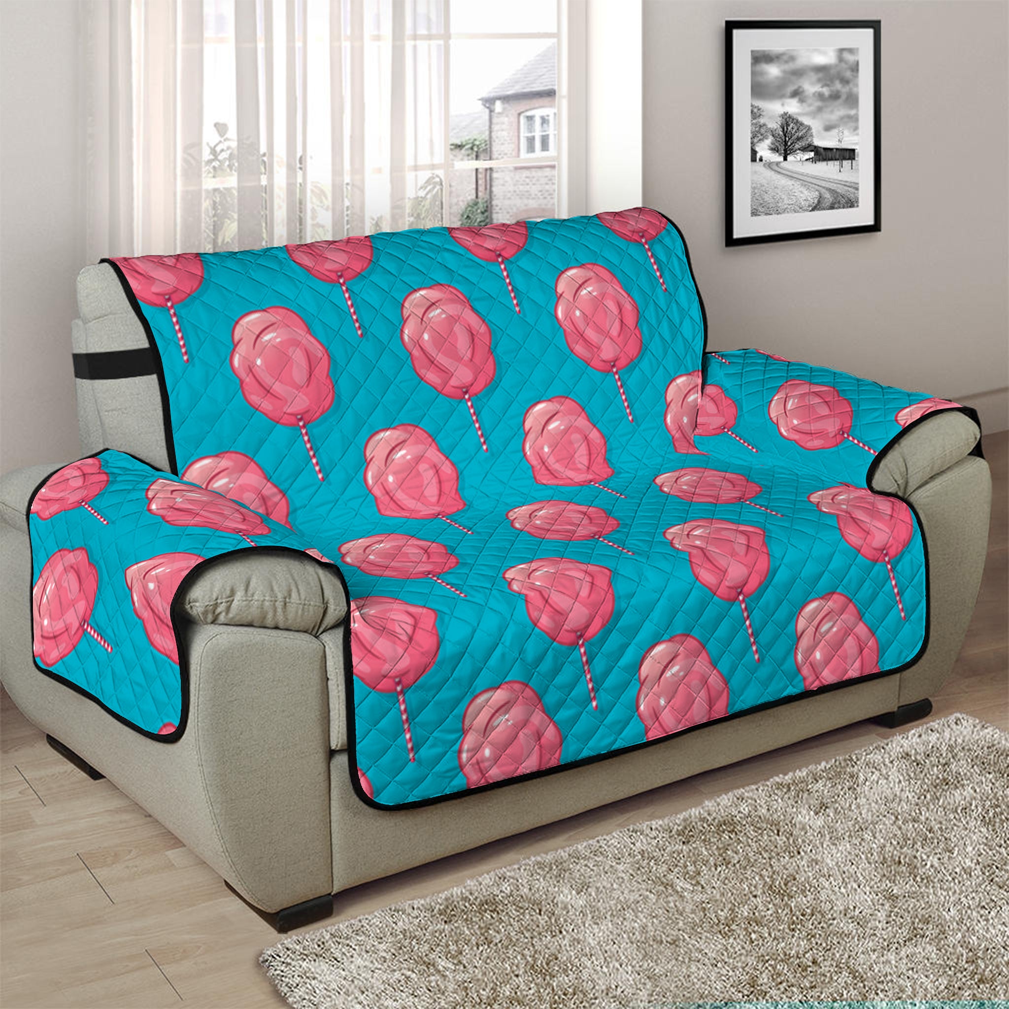 Pink And Blue Cotton Candy Pattern Print Half Sofa Protector