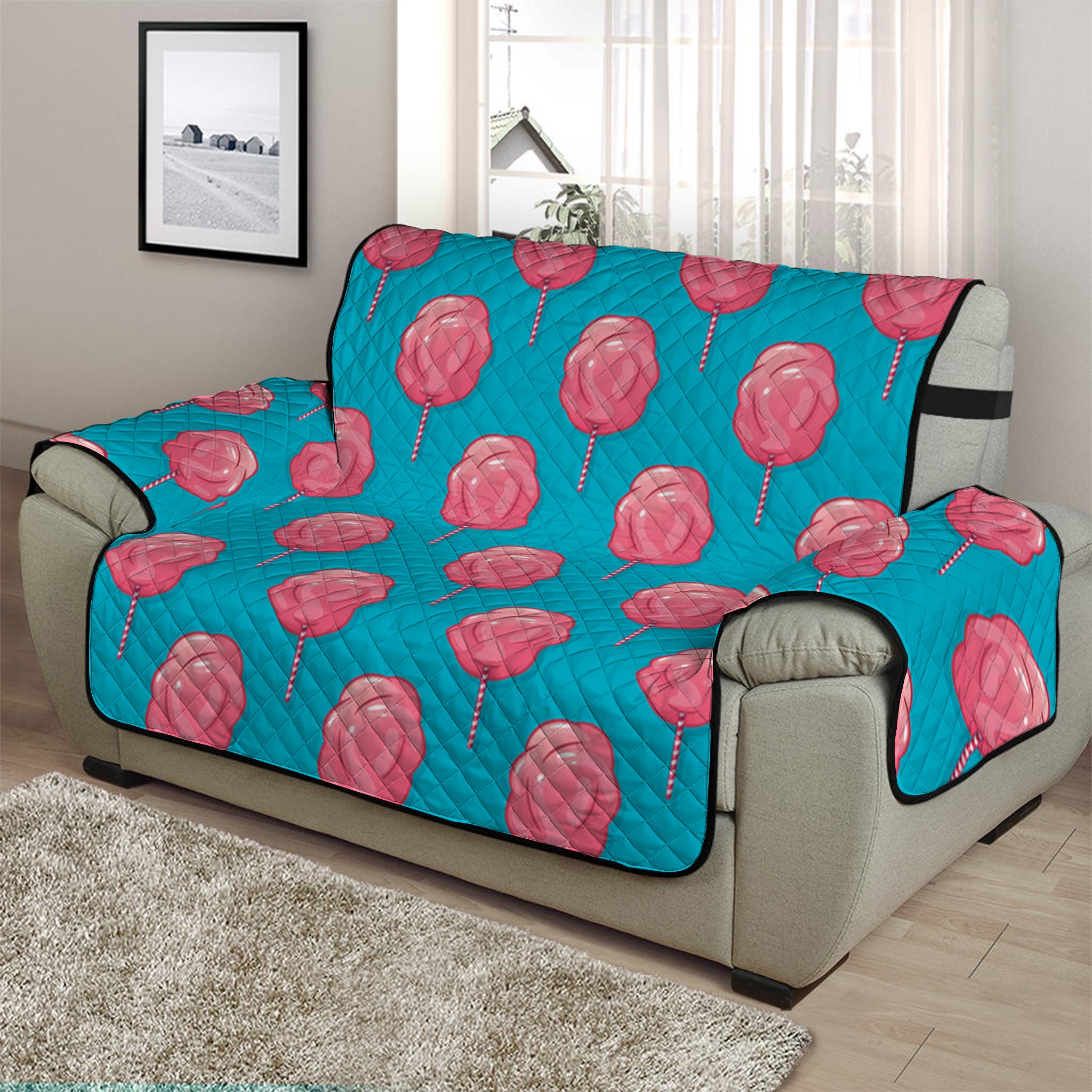 Pink And Blue Cotton Candy Pattern Print Half Sofa Protector