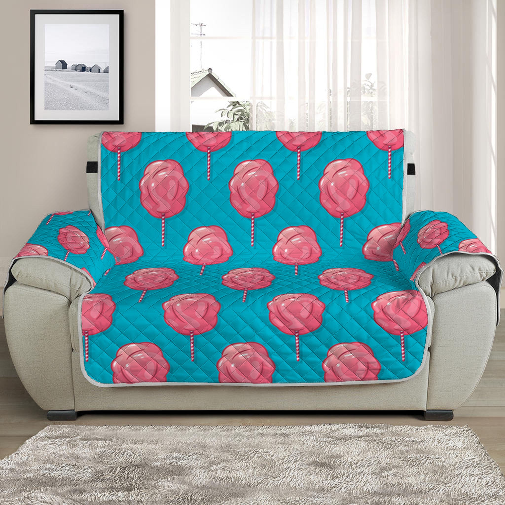 Pink And Blue Cotton Candy Pattern Print Half Sofa Protector