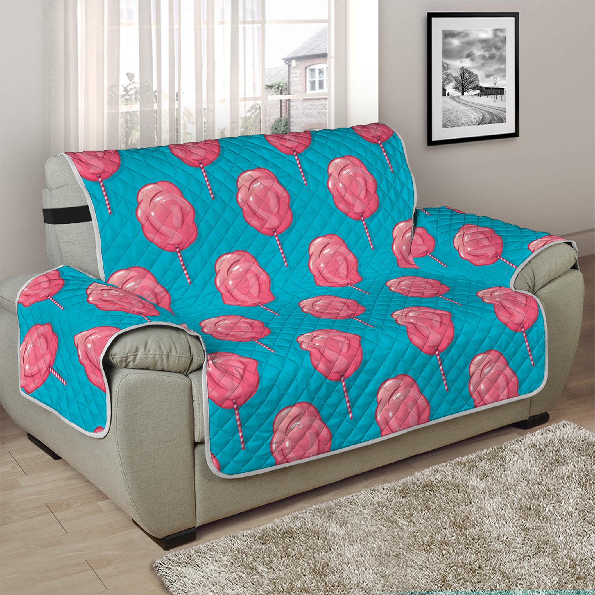 Pink And Blue Cotton Candy Pattern Print Half Sofa Protector