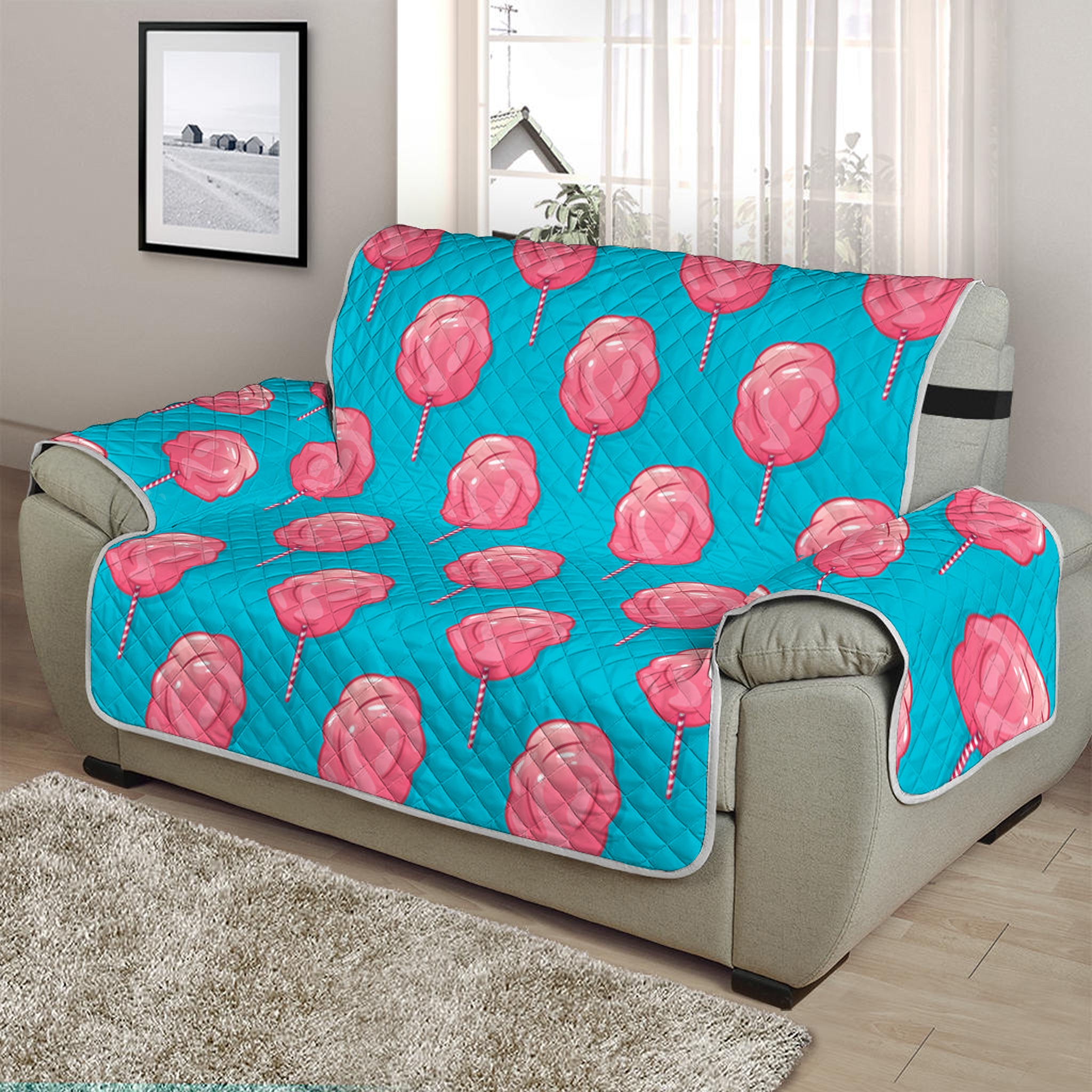 Pink And Blue Cotton Candy Pattern Print Half Sofa Protector