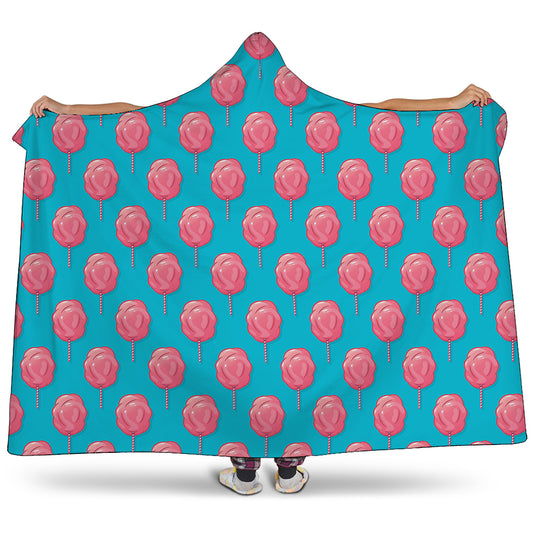 Pink And Blue Cotton Candy Pattern Print Hooded Blanket