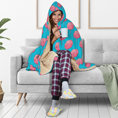 Pink And Blue Cotton Candy Pattern Print Hooded Blanket