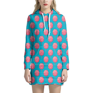 Pink And Blue Cotton Candy Pattern Print Hoodie Dress