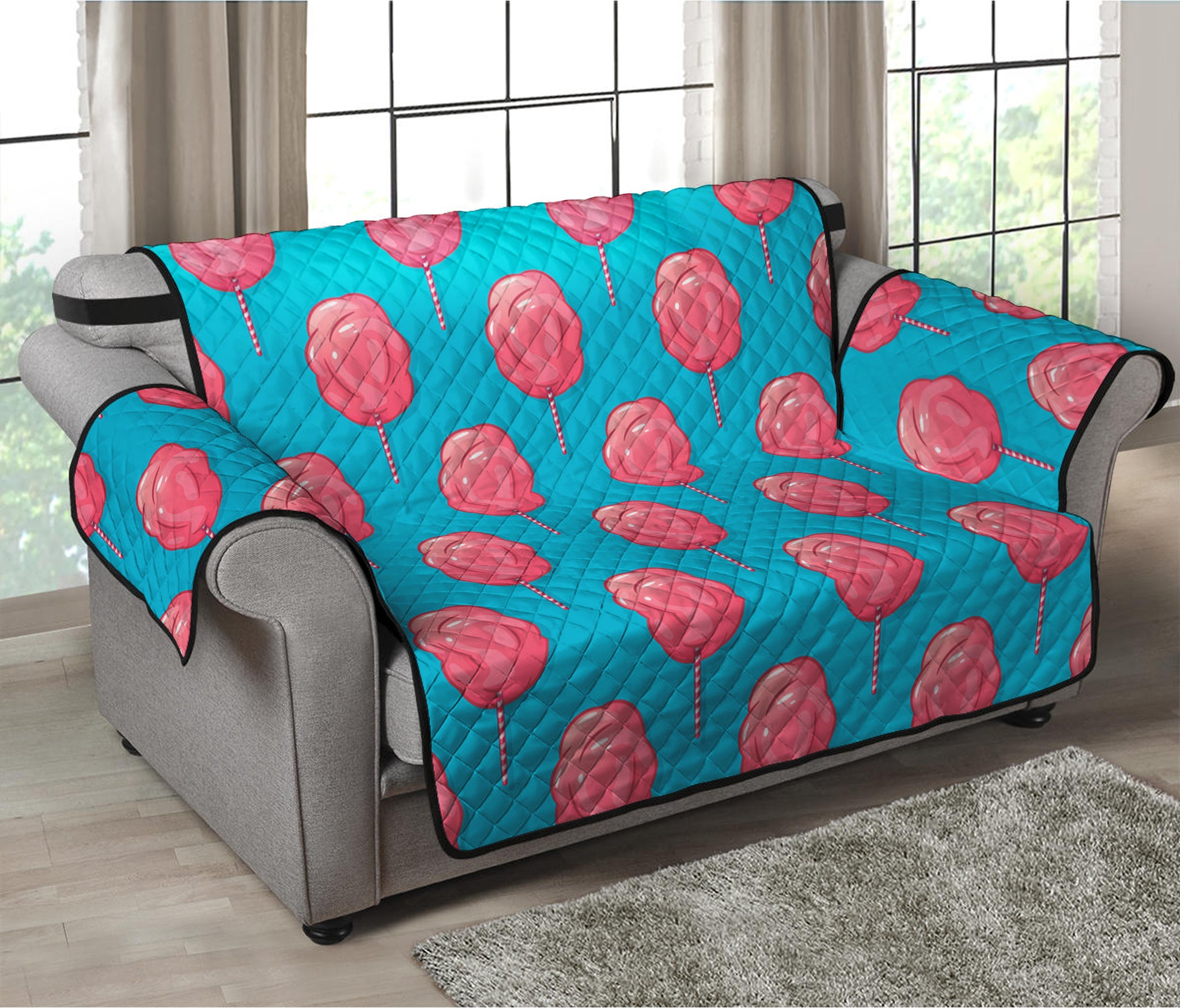 Pink And Blue Cotton Candy Pattern Print Loveseat Protector