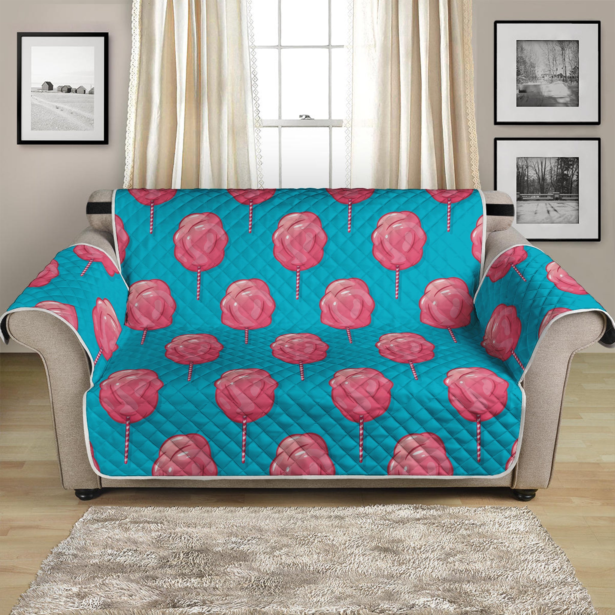 Pink And Blue Cotton Candy Pattern Print Loveseat Protector