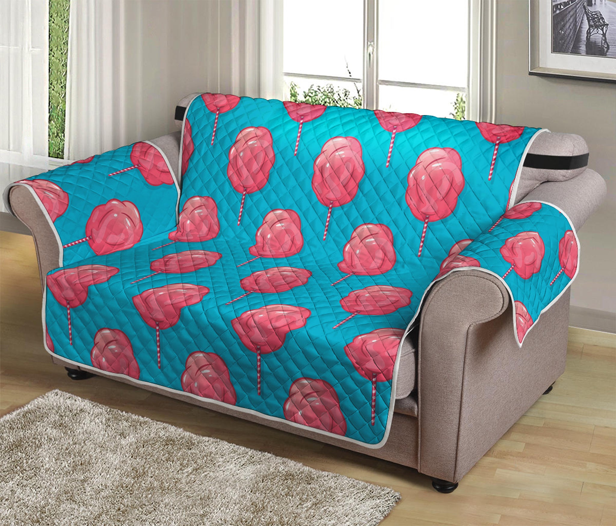 Pink And Blue Cotton Candy Pattern Print Loveseat Protector