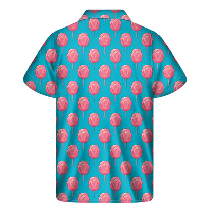 Pink And Blue Cotton Candy Pattern Print Men's Short Sleeve Shirt