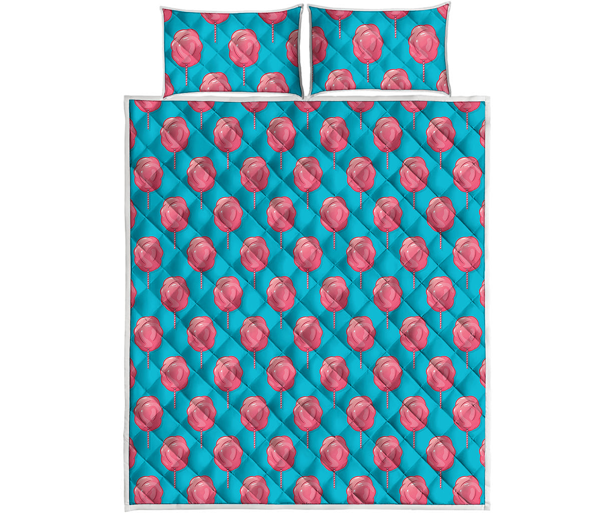 Pink And Blue Cotton Candy Pattern Print Quilt Bed Set