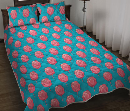 Pink And Blue Cotton Candy Pattern Print Quilt Bed Set