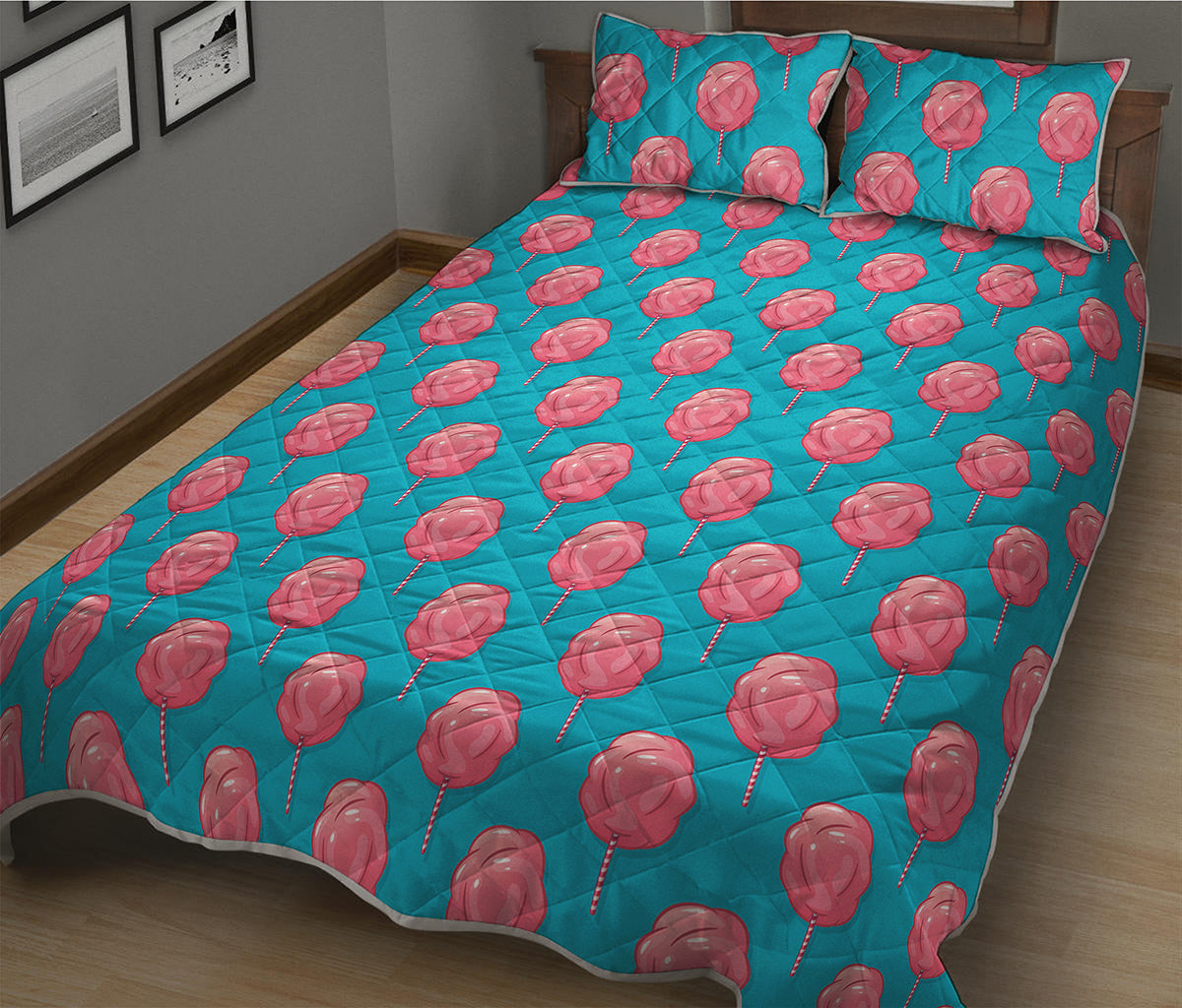 Pink And Blue Cotton Candy Pattern Print Quilt Bed Set