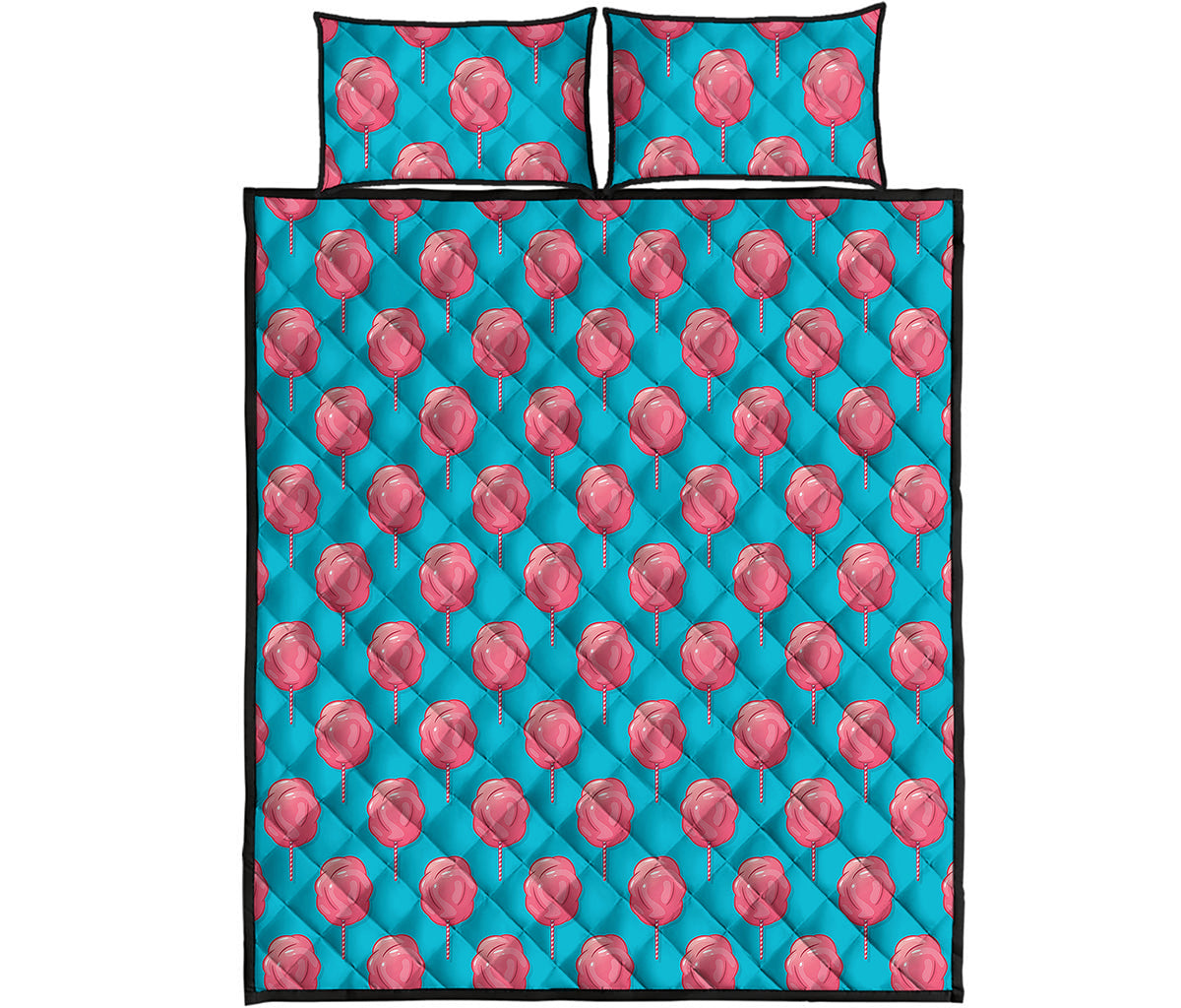 Pink And Blue Cotton Candy Pattern Print Quilt Bed Set