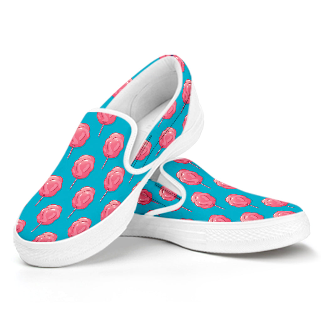 Pink And Blue Cotton Candy Pattern Print White Slip On Shoes