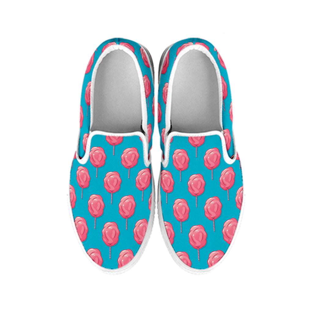 Pink And Blue Cotton Candy Pattern Print White Slip On Shoes