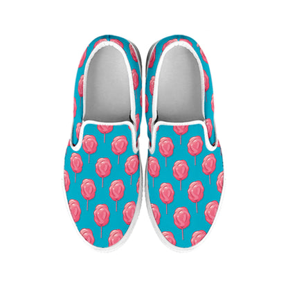 Pink And Blue Cotton Candy Pattern Print White Slip On Shoes