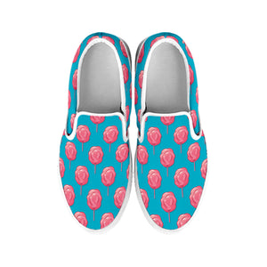 Pink And Blue Cotton Candy Pattern Print White Slip On Shoes