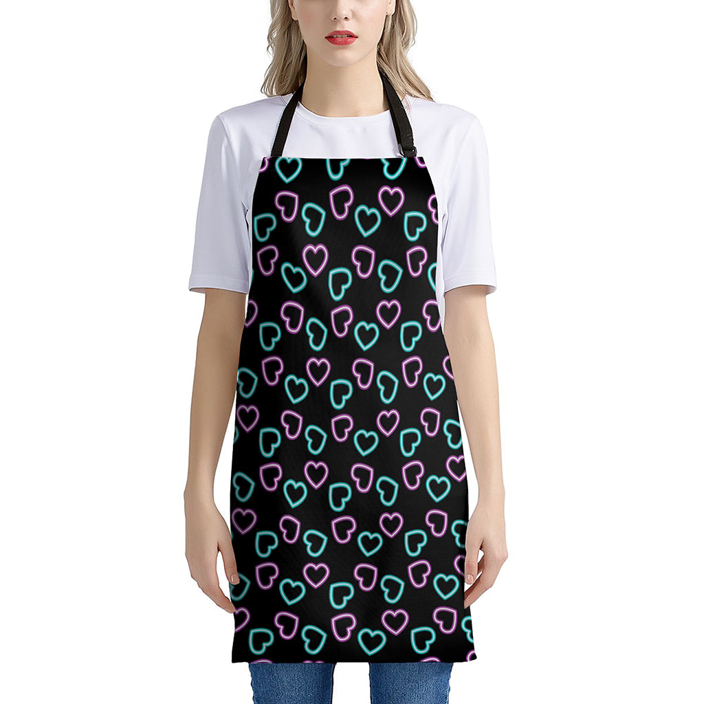 Pink And Blue Lights Heart Pattern Print Apron