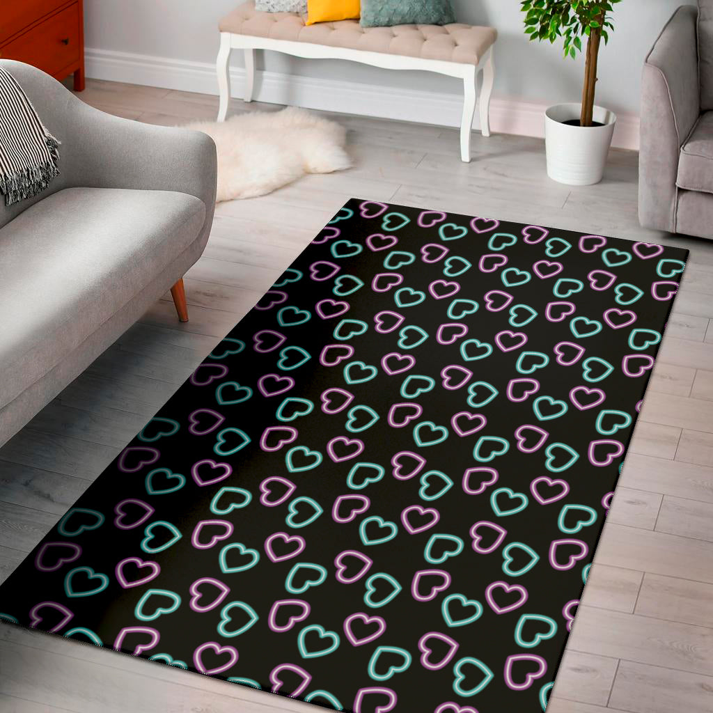 Pink And Blue Lights Heart Pattern Print Area Rug