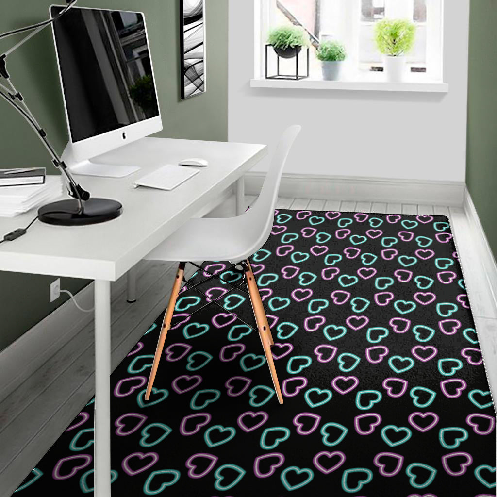 Pink And Blue Lights Heart Pattern Print Area Rug