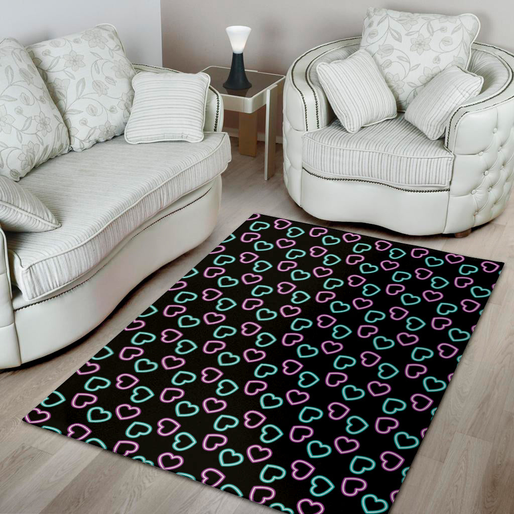 Pink And Blue Lights Heart Pattern Print Area Rug