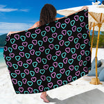 Pink And Blue Lights Heart Pattern Print Beach Sarong Wrap