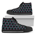 Pink And Blue Lights Heart Pattern Print Black High Top Sneakers