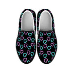 Pink And Blue Lights Heart Pattern Print Black Slip On Shoes
