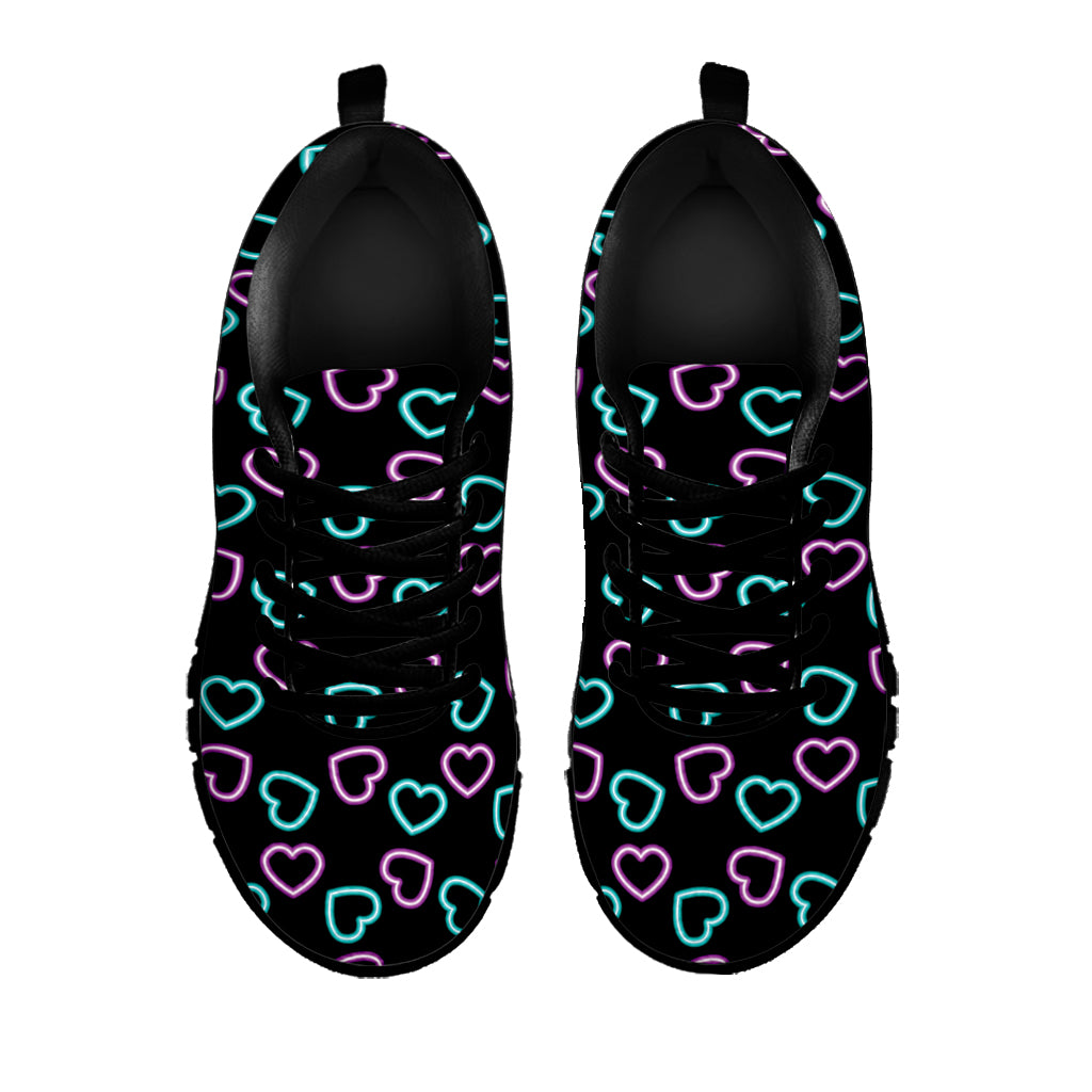 Pink And Blue Lights Heart Pattern Print Black Sneakers