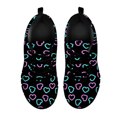 Pink And Blue Lights Heart Pattern Print Black Sneakers