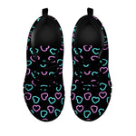 Pink And Blue Lights Heart Pattern Print Black Sneakers