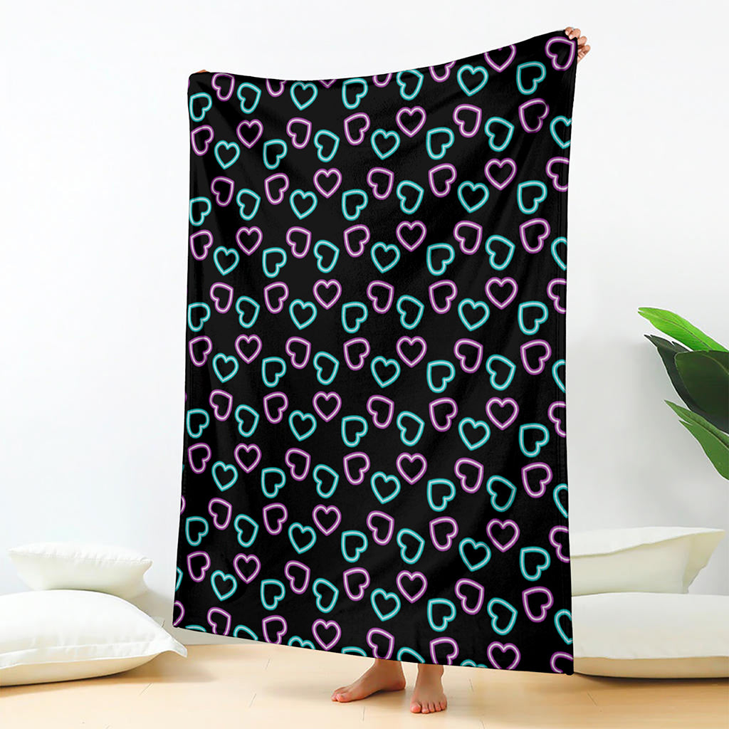 Pink And Blue Lights Heart Pattern Print Blanket