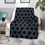Pink And Blue Lights Heart Pattern Print Blanket