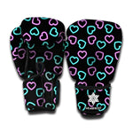 Pink And Blue Lights Heart Pattern Print Boxing Gloves