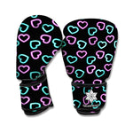 Pink And Blue Lights Heart Pattern Print Boxing Gloves