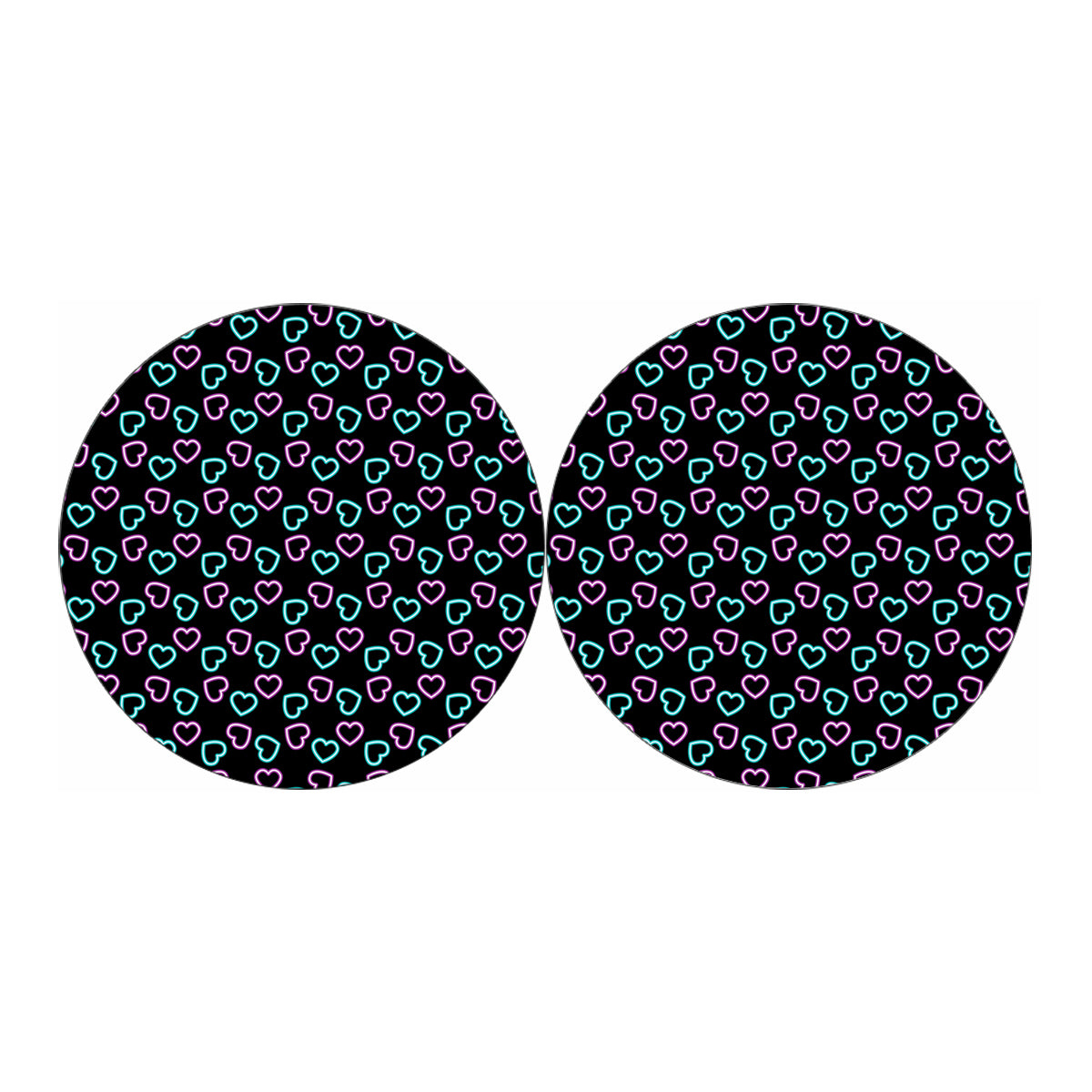 Pink And Blue Lights Heart Pattern Print Car Coasters