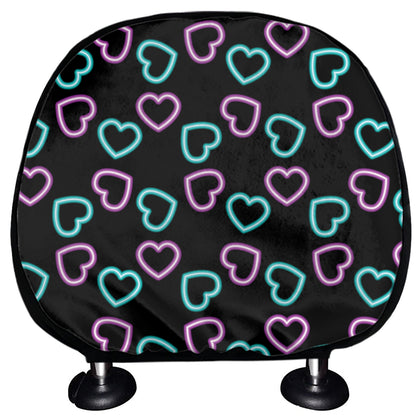 Pink And Blue Lights Heart Pattern Print Car Headrest Covers