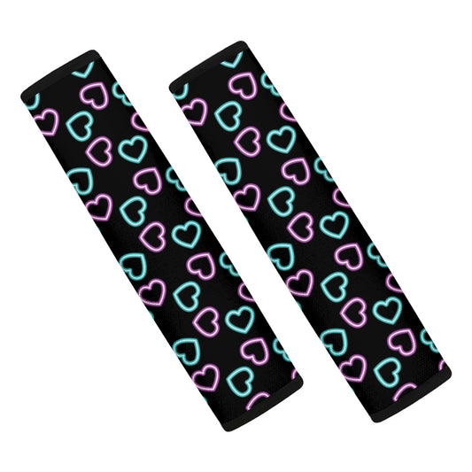 Pink And Blue Lights Heart Pattern Print Car Seat Belt Covers